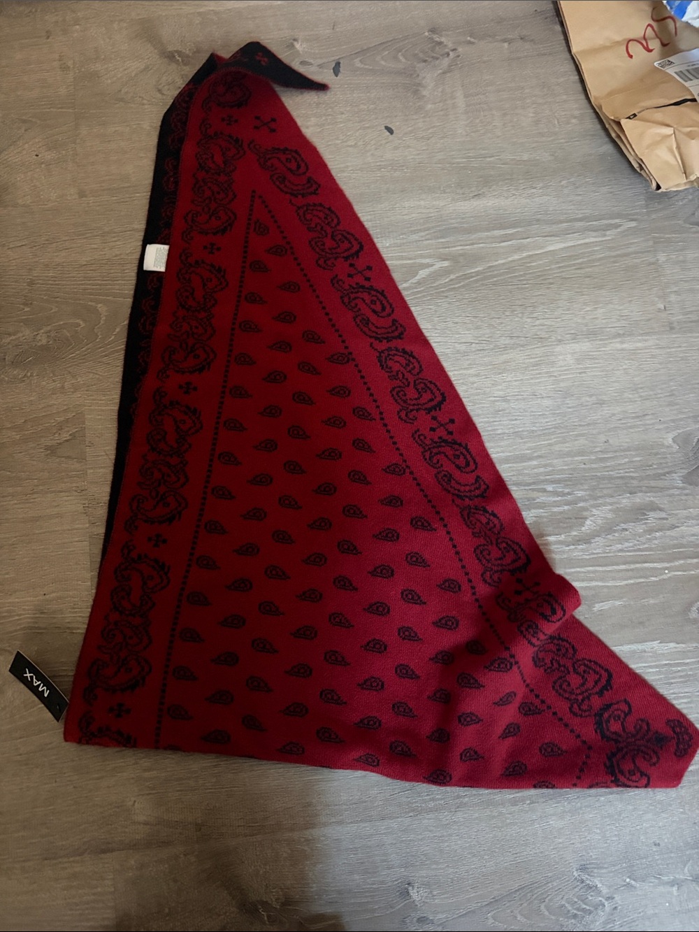 Max Studio Red Paisley Knit Triangle Scarf